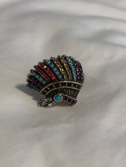 Vintage Native Headdress Statement Ring Multicolor Rhinestonei