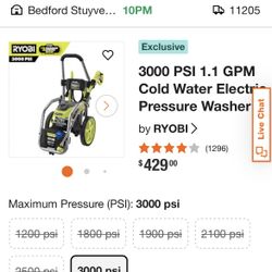Ryobi 3000 Psi 1.1gpm