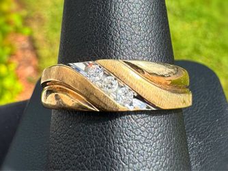 Jewelry 10k solid two tone yellow gold bark finish natural diamond 0.30CTW ring size 10.50