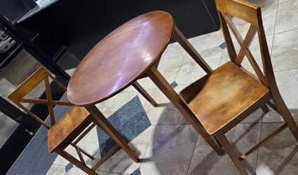 Wooden table and chairs, solid.