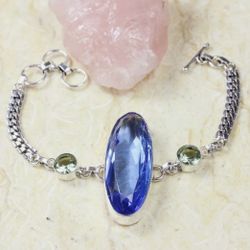 Handmade Blue Topaz 925 Sterling Silver Plated Gemstone Bracelet