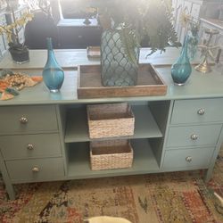 Blue Tv/ Dresser With Decorative Knobs