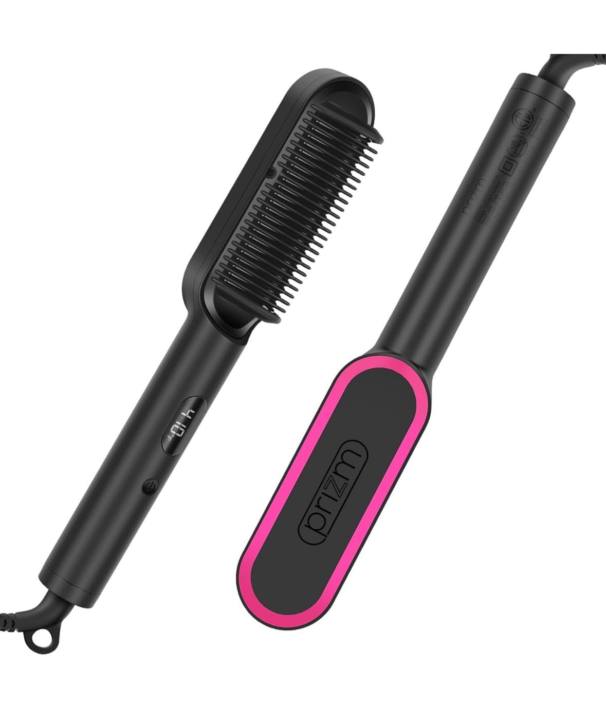 Prizm Hair Straightener Brush, 20s Fast Heating, Negative Ions Hair Straightening Comb with Less Frizz, 4 Temp Settings & LED Display, Anti-Scald Desi