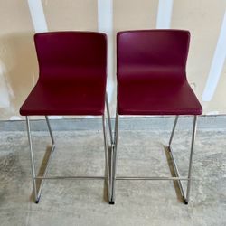 Pair of IKEA Bernhard Leather Counter / Bar Stools - Burgundy / Chrome