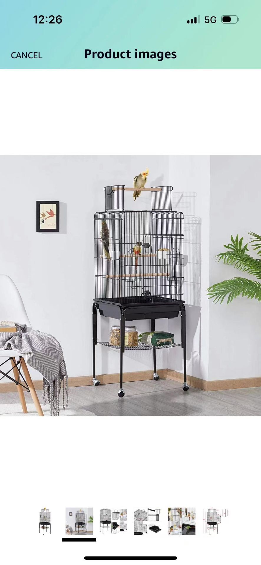 Open Top Rolling Parrot Bird Cage for Cockatiel Sun Parakeet Green Cheek Conure Mid-Sized Parrot Cage with Detachable Stand