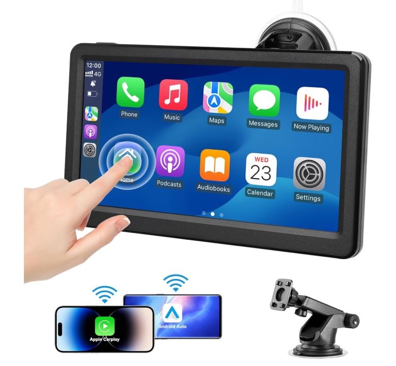 New Wireless Carplay Screen for Car, 7" HD Touch Screen Portable Car Stereo 