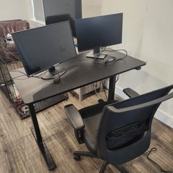 Electric Desk, Office Chair And Monitors