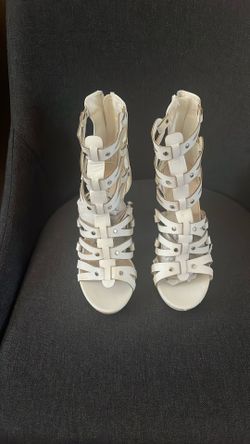 Dress White Heels Open Front Boots 