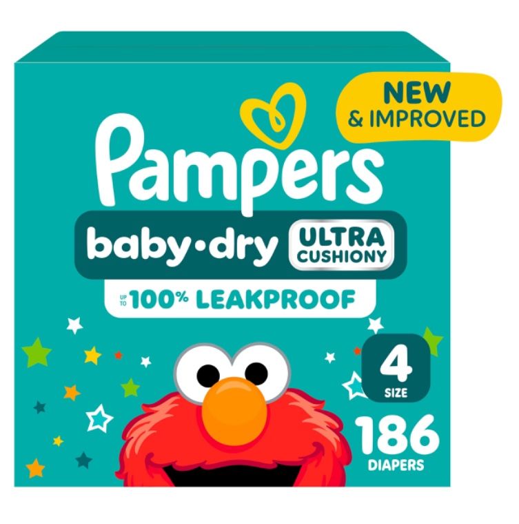 Pampers Diapers - Baby Dry - Size 4, 186 Count