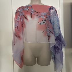 Brand New Pink Purple Floral Sheer Top W/ Pearl Details Wear 2 Ways One Size