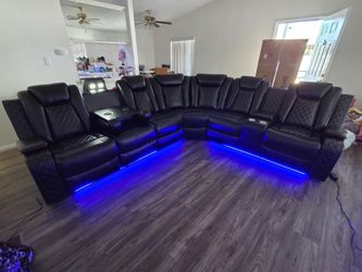 Brand New Sectional Faux Leather 2 Power Reclinera LED Light Wireless Charger $1599