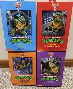NECA TEENAGE MUTANT NINJA TURTLES PIZZA CLUB4 FIGURE SET TMNT AUTHENTIC NEW
