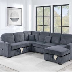 $649-4Piece Convertible Sectional Sleeper Sofa ,Chaise Storage ,Sofa Storage & USB Ports 98” x 103” x 61” x36”H