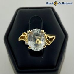 Light Blue Stone and Diamond Ring in 10k Gold