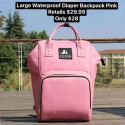 Large Waterproof Diaper Backpack Pink 