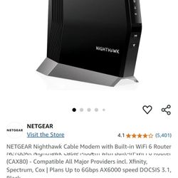 NETGEAR Nighthawk Cable Modem with Built-in WiFi 6 Router (CAX80)