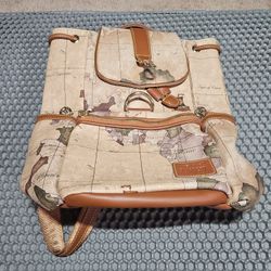 B. Angel 'New Map' Brown Fake Leather Bucket Style Women's Backpack