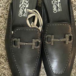Salvatore Ferragamo Black Leather Slip-On Loafers