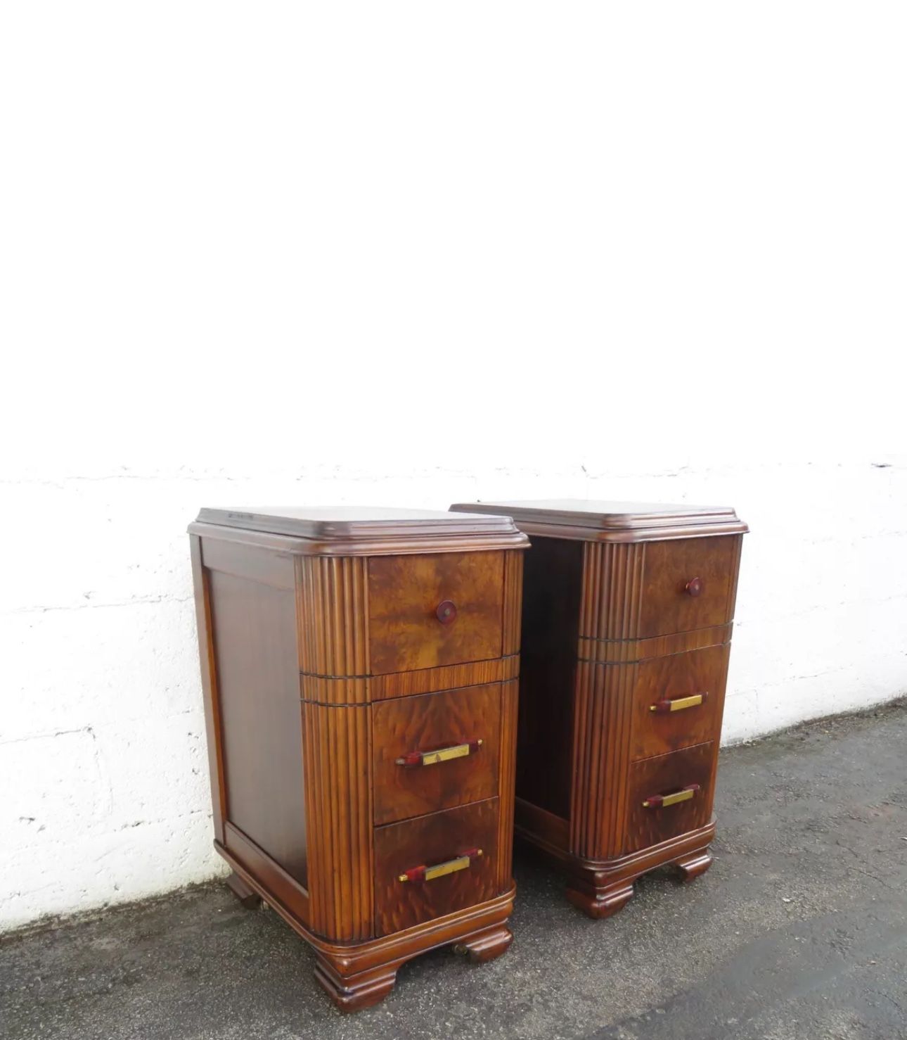 Art Deco Early 1900s Carved Tall Nightstands End Side Bedside Tables a Pair 5631