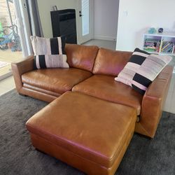 89” Genuine Leather Couch + Ottoman