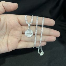 925 Sterling Silver Men Small St Benedict San Benito & Valentino Chain