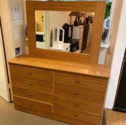 Dresser 8 Drawers With Mirror Compress Wood