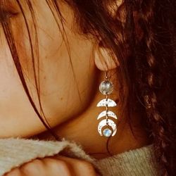 Witchy Silver Alloy Moon Earrings