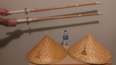 Cosplay NEW two  Conical rice sugegasa hat AND NEW two Shinai, kendo sword, bamboo sword, kendo equipment cosplay