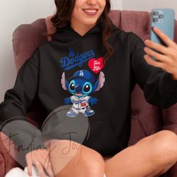 Stitch cartoon Hoodie, LA Dodgers Sweatshirt, Baseball Season Gift Ideas 