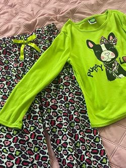 Girls Green Puppy Pajama Top