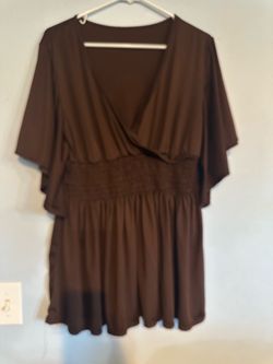 Brown V-Neck Flutter Sleeve Top XL