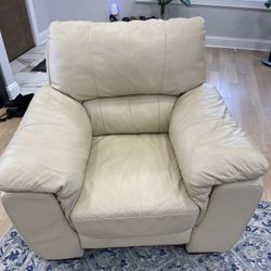Super Comfy White Leather Chair And Ottoman