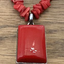 Red Coral/ Sterling Necklace 