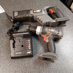 PORTER CABLE. SAWZALL  DRILL &  CHARGER. 18 VOLT. 50 BUCKS FOR ALL JUST NEED A BATTERY 