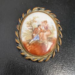 Porcelain  Double Locket Pendant Victorian Courting Couple