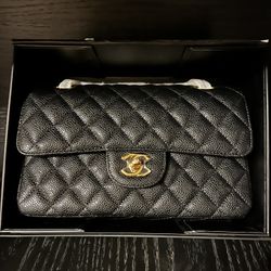 Chanel Quilted Top Handle Flap Bag - Black Caviar Leather with Gold Hardware