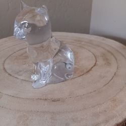 $8 Clear 24% Leaded Crystal Cristal Au Plomb Cat Paperweight 3 1/2" Tall
