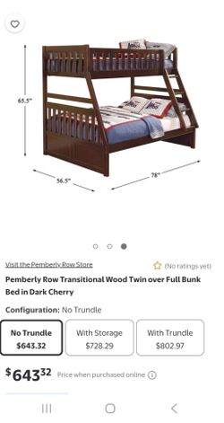 Twin over full dark wood bunk bed