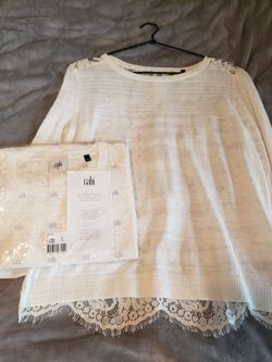 Cabi Small White Lace Backed Sweater