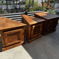 Vintage Solid Oak End Tables w/Doors & Storage