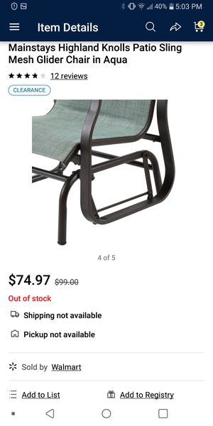 Mainstays Highland Knolls Patio Sling Mesh Glider Chair In Aqua For Sale In Bakersfield Ca Offerup