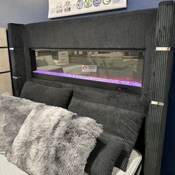 QUEEN BED FRAME WITH FLAME BOX 16 ADJUSTABLE COLOR (KING AVAILABLE) - [NEW]