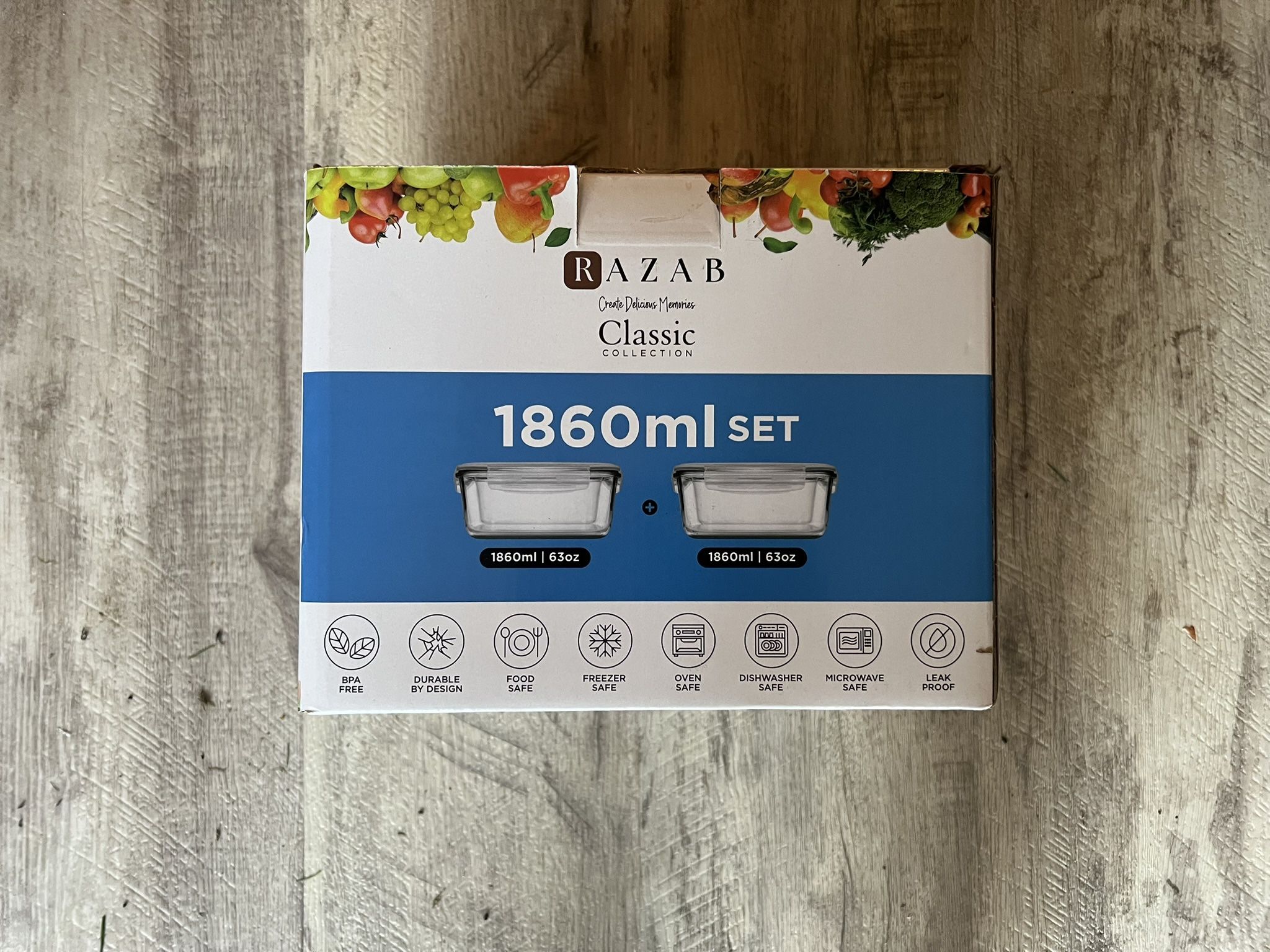 **BRAND NEW** Razab Set of 2 Large Glass Food Containers with Locking Lids, 8 Cups/ 63 Oz, BPA Free & Leak Proof, Microwave & Oven Safe