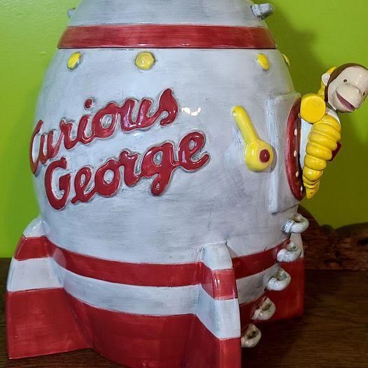 Rocket ship Curious George cookie Jar