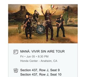 Mana Vivir Sin Aire Tour Tonight 2 Tickets