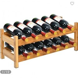 2 Tier Natural Bamboo Wine Rack