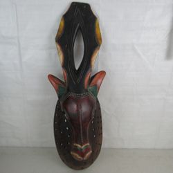 African Hand Carved Wooden Folk Art Giraffe? Wall Decor 26 1/2" Tall

