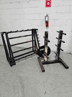 PAIR Racks & Heavy Duty Weight Plate Tree + Barbell Rack. Zip 33130. Delivery for extra.
Durable steel weight plate tree and barbell storage rack set
