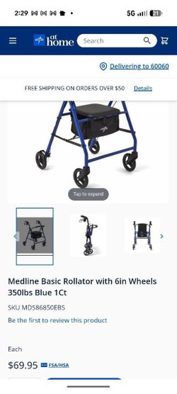 Medline Rollator brand New Blue Walker W Brakes Folding