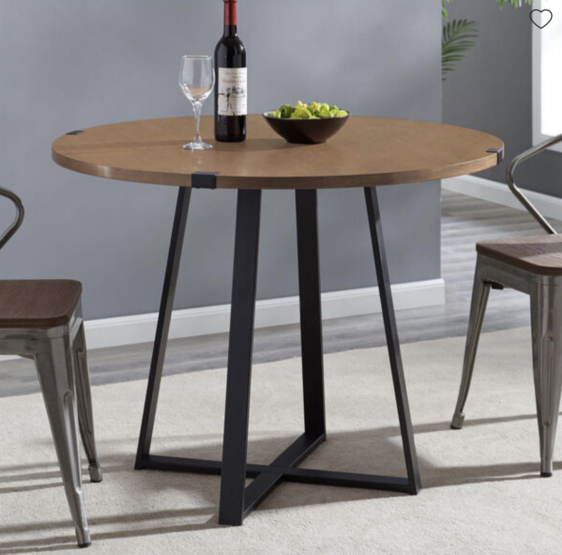 English Oak and Black Round Dining Table